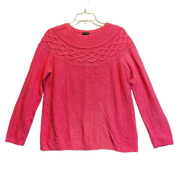 Talbots Sweaters - Talbots Pink Confetti Cable Knit Crewneck Sweater Womens L Large